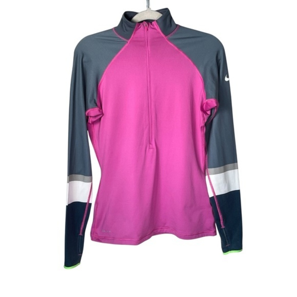 Nike Pro Dri-Fit Half Zip Pullover Women’s M Pink Gray &Green Running Thumbholes